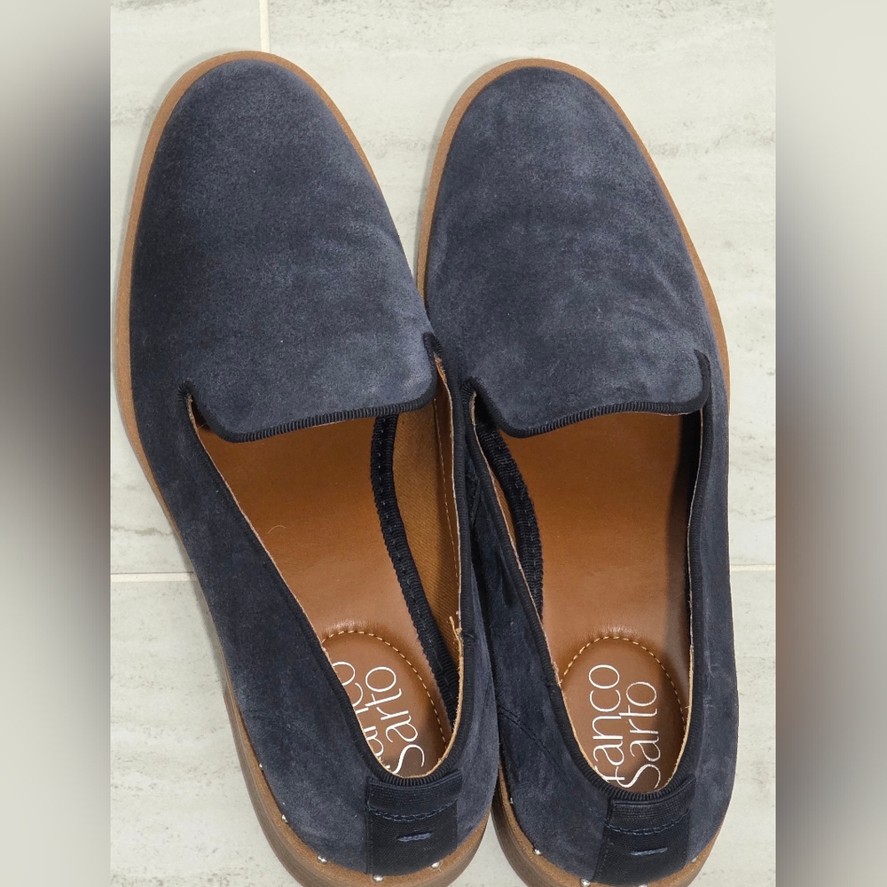 Franco Sarto Blue Suede Loafers Size 6 - Picture 2 of 7